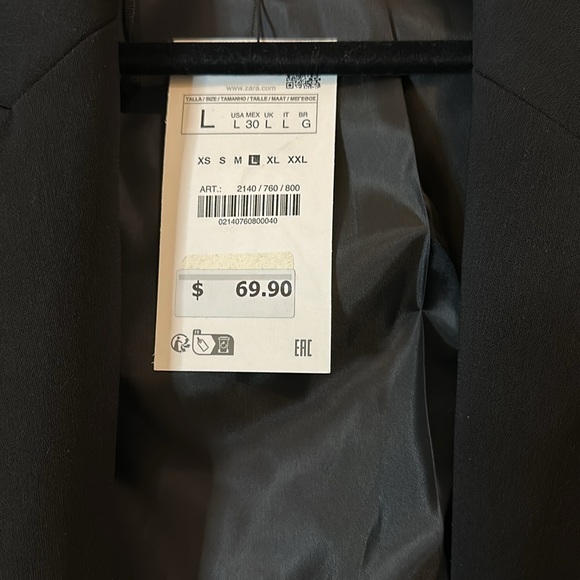 NWT Zara Black Blazer with Rolled Sleeves, Size L - Picture 3 of 8